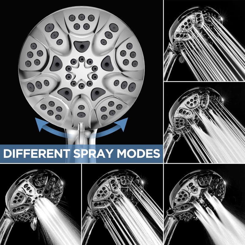 6-Mode High Pressure Handheld Shower Head Set, Consumer Reports Recommended HOPOPRO High Flow Hand Held Showerhead with 59 Inch Hose Bracket Teflon Tape Rubber Washers 6 Modes Luxury Chrome