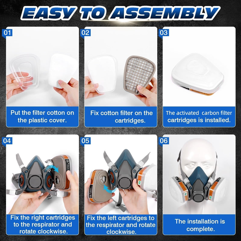 Half Facepiece with Goggle for Paint, Epoxy Resin, Spray Painting, Sanding, Woodworking, Welding Work Blue