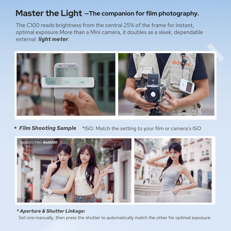 GODOX C100 Transparent Viewfinder Camera,Support Auto Light metering,65g Portable Companion for Film Photography,Transparent Display Screen,Support OTG Transmission（No TF Card）