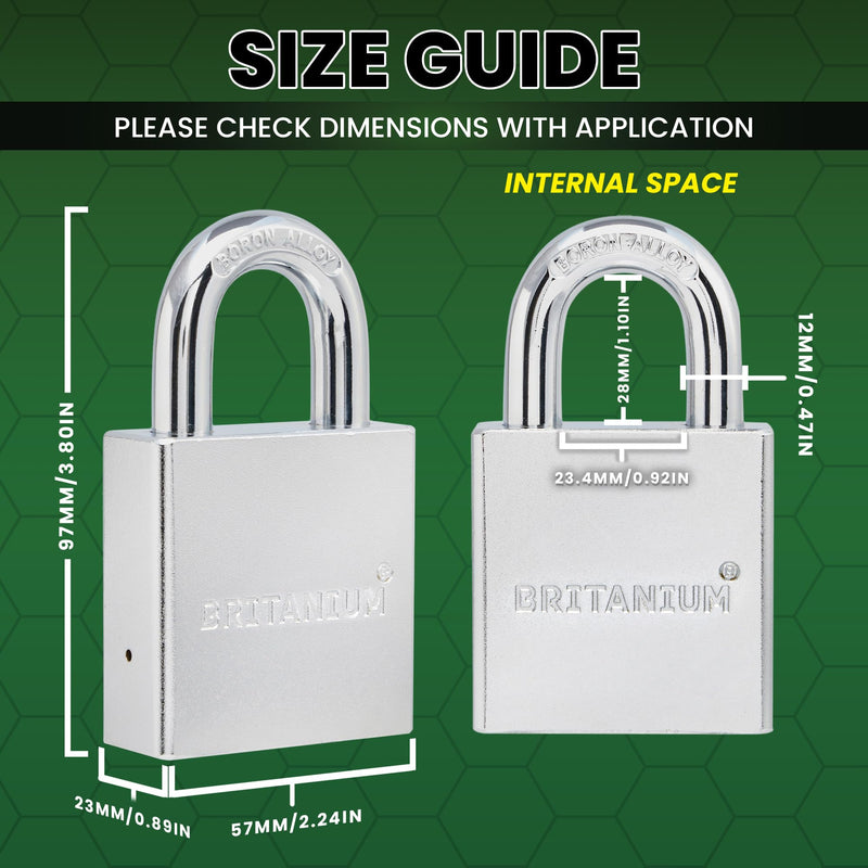 Britanium® SFL60 Professional Grade Padlock - Chrome Plated Steel with Boron Alloy Shackle, 5 Tumbler Keys, Weather-Resistant Design for Storage & Commercial Security 60 mm Normal Shackle Silver