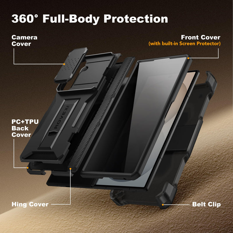 TONGATE for Z Fold 8 Ultra Case with Screen Protector & Belt Clip,Pri-Black | Foldable Stand, Slide Camera Cover, Full Hinge Protection, Anti-Spy, Shockproof Phone Case for Samsung Galaxy Z Fold 8 Ultra Pri-Black
