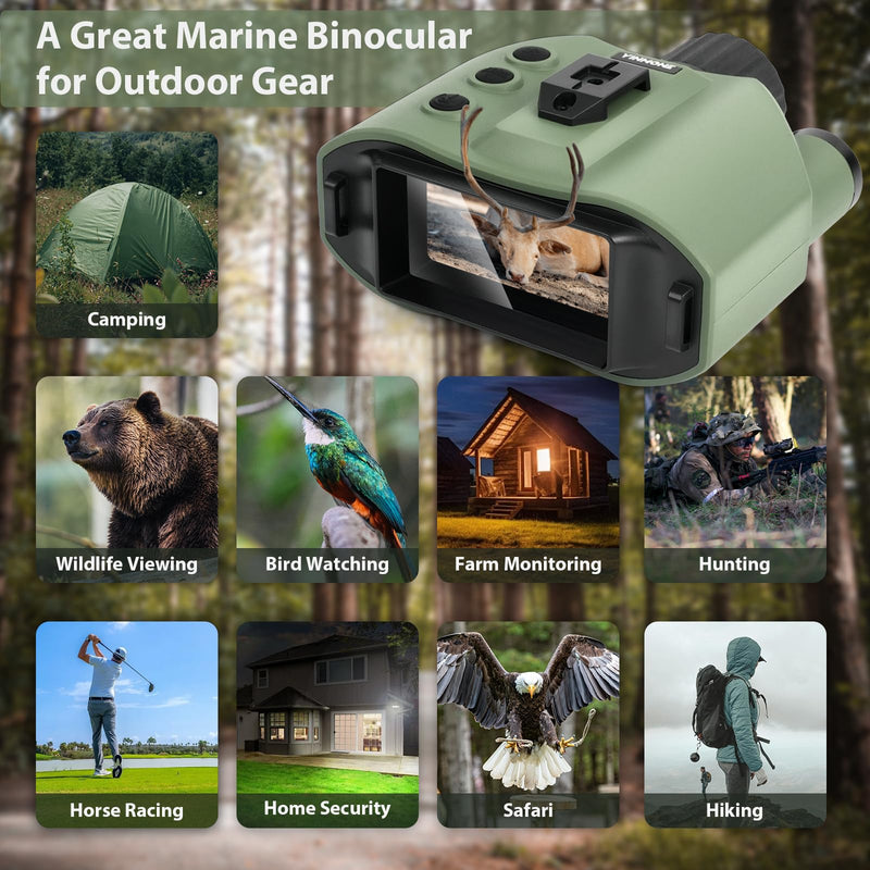 4K HD Digital Night Vision Goggles for Adults 10X Zoom Binoculars 3" LCD | 5000mAh Rechargeable Infrared NVG SD Card for Hunting Camping Fishing Hike Cool Gadgets Tactical Gear & Unique Gift for Men Green&Black