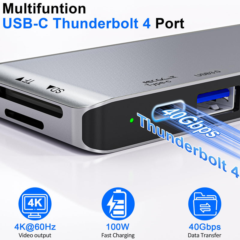 Surface Pro 9/10/11/X Docking Station with Dual 4K HDMI, Thunderbolt 4 (100W PD, 40Gbps Data, 8K Display), USB-C Hub for Surface Pro 11/10/9/X, Quad Display Adapter with 2 USB3.0, SD/TF, 3.5mm Audio Sliver