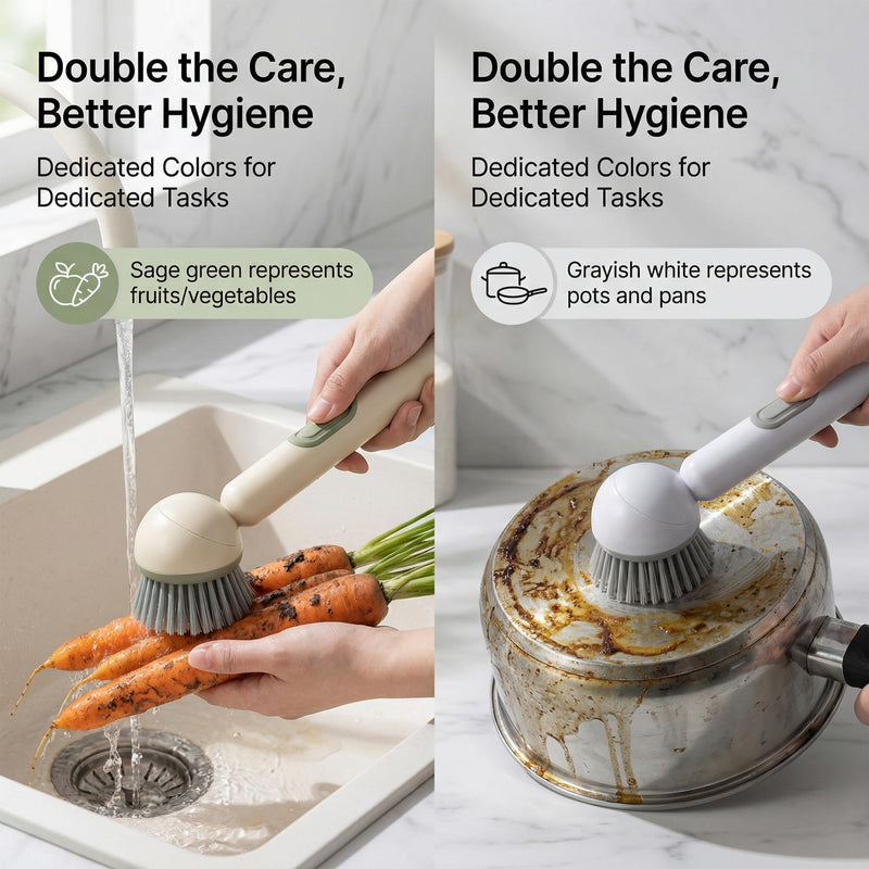 Li&Zhao Dish Brush with Soap Dispenser – Kitchen Sink Brush with Built-in Liquid Dispenser Wall Mount for Adjustable Angle Rotating, Heavy-Duty Dish Soap Brush for Sink, Stove, Cookware (2 Pack) Normal