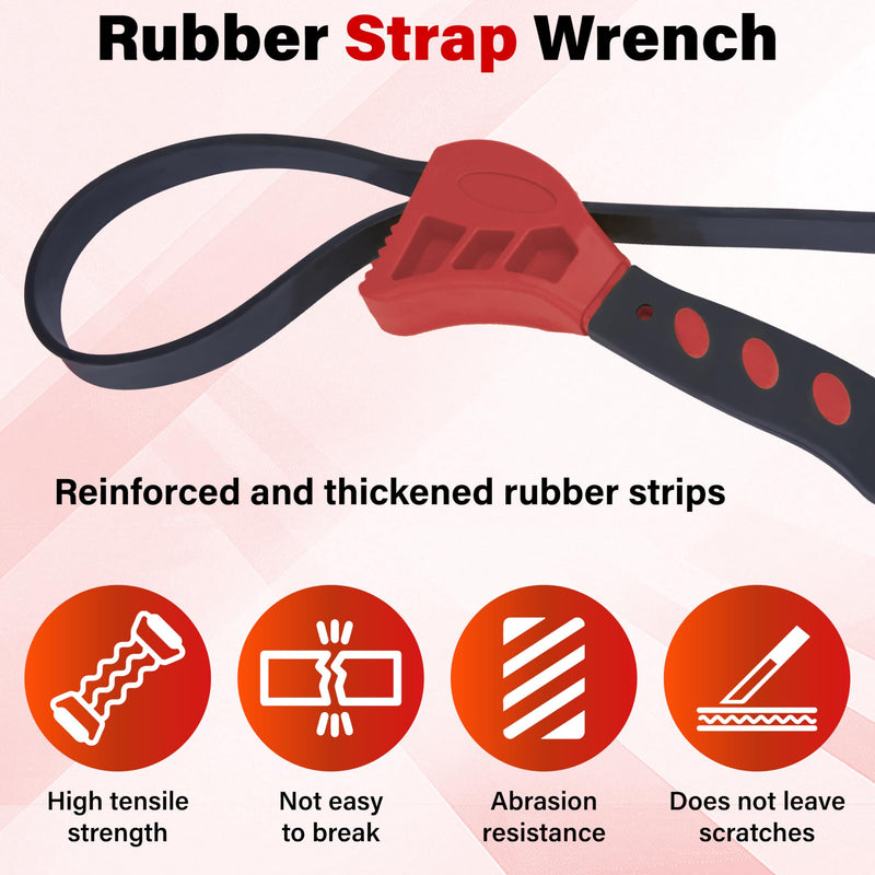 2 PCS Strap Wrench Plumbing, Rubber Strap Wrench, 24 Inch & 19.7 Inch Oil Filters Strap Wrenches, Water Filter Wrenches, Adjustable Rubber Jar Opener for Water Filters, Plumbing,Sink, Faucet (Red) Red