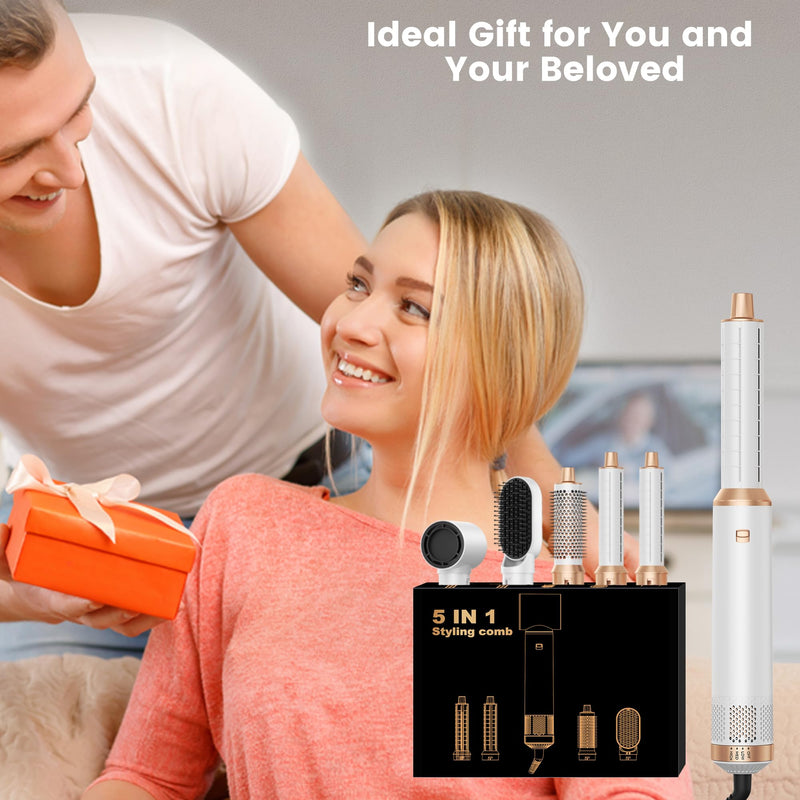 5 in 1 Hair Styler, Air Brush 5 in 1 with Curl Straighten, Volumise Smooth and Drying for Styling, Hot Air Styler for All Hair Type/Length White