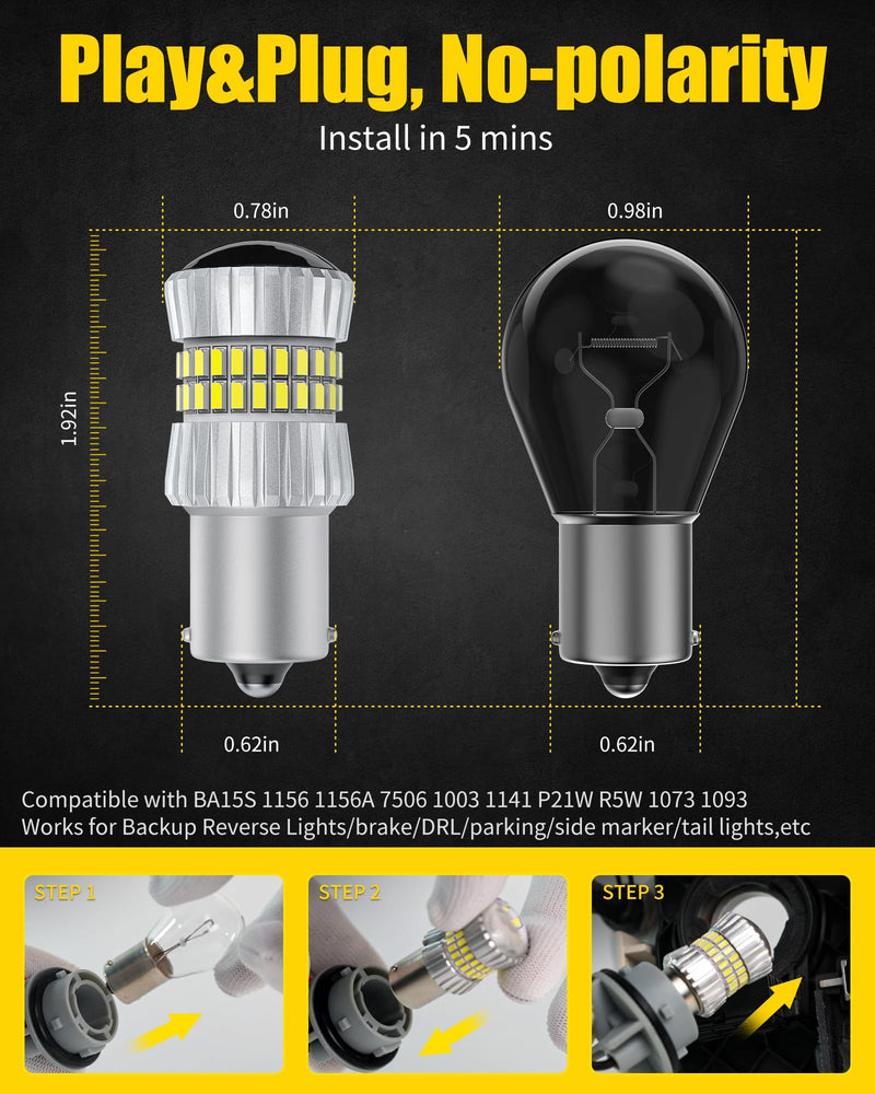 AILEO 1156 LED Bulb White 6500K,2024 Upgrade 500% Brighter Unique 1:1 Design,1156A 7506 3497 1141 P21W 1003 BA15S LED Bulbs with Projectors, for Back Up Reverse Lights and Brake Tail Lights DRL,2 PCS Xenon White 1156/BA15S