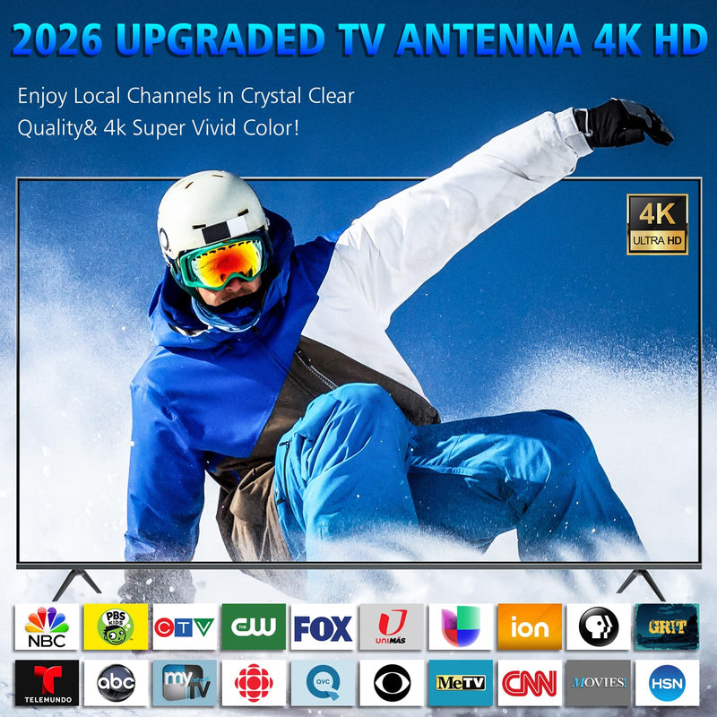 2026 TV Antenna for Local Channels with 4500 Miles Range-25FT Cable | Digital TV Antennas Support 8K 4K 1080P All TVs,Smart TV Antenna Easy Installation 360° Reception-HDTV TV Antenna Indoor
