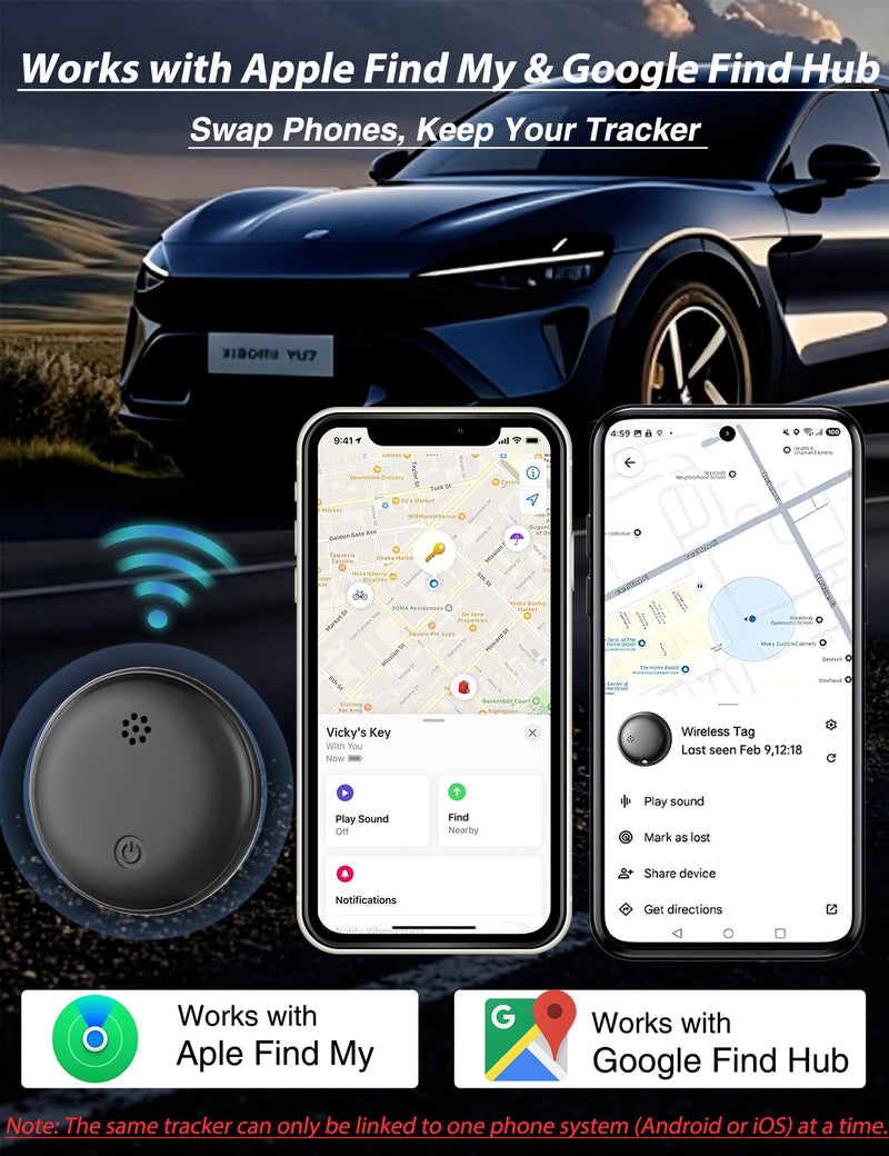 GPS Tracker for Vehicles iOS & Android, Undetectable Mini Hidden Magnetic Locator, No Monthly Fee/No SIM Card, Silicone Case & Keychain Clip Included, Ultra-Slim, IP68 Waterproof, 1 Year Working Time Magnetic 1 Pack (iOS & Android)