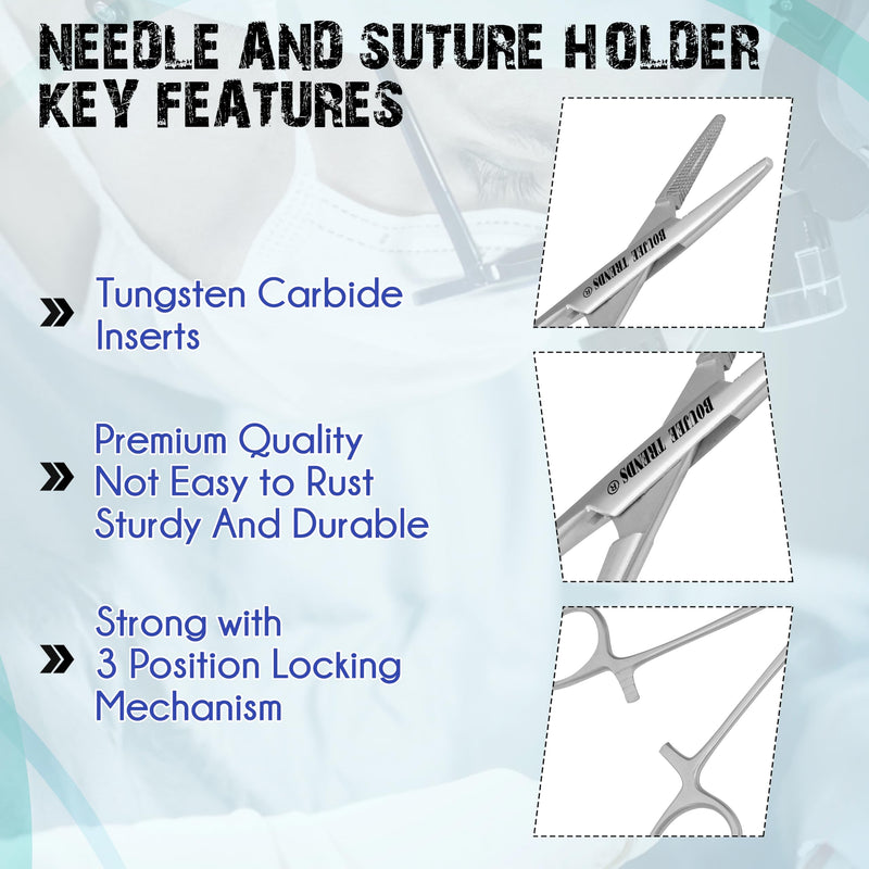 Mayo Hegar Needle Holder Needle Driver with Strong Lock, Serrated Jaws for Precise Suturing and Practicing Autoclavable Multipurpose for Lab and Fishing (5.5") 5.5"