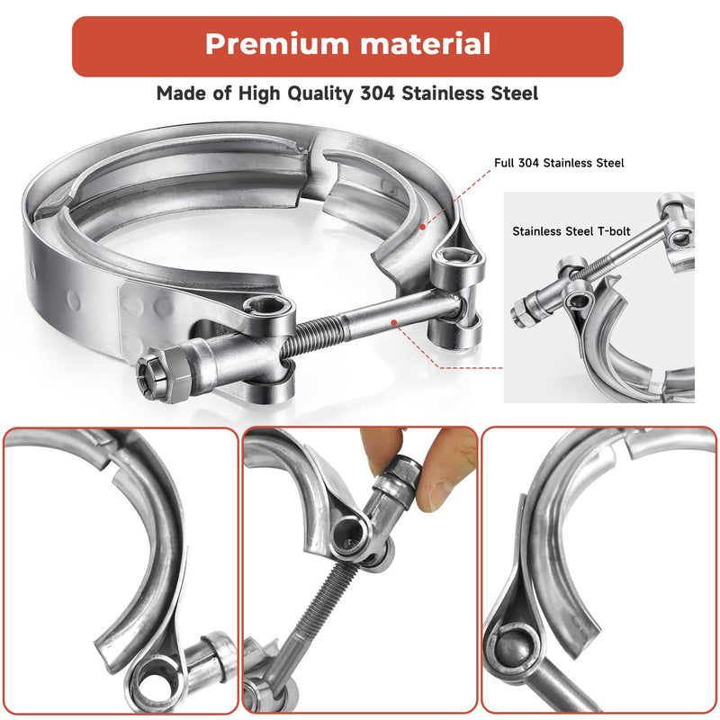 AKIHISA 4.5 Inch 304 Stainless Steel V Band Clamp, for Turbo Exhaust Down pipes Flange Kit, Racing Ford Pickup Truck Exchange Exhaust Accessories 4.5"