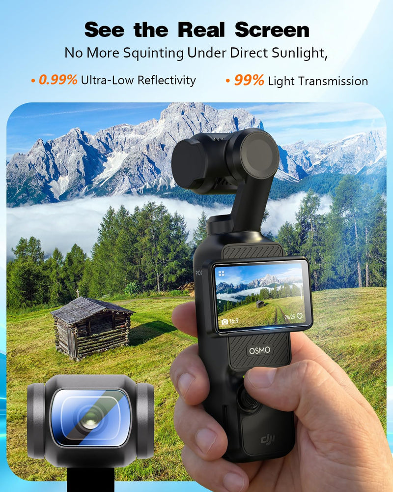 LK 2+2 for DJI Osmo Pocket 4/3/Xtra Muse Screen Protector+Lens Protector | Top 9H Tempered Glass, Anti-Reflective film HD Ultra-thin, Touch Sensitive Clear
