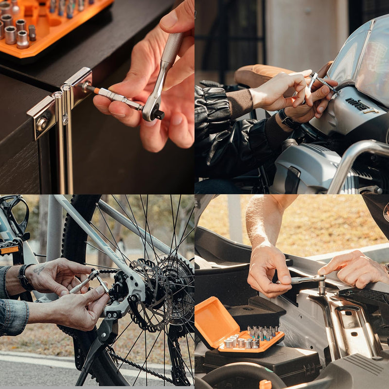 42-in-1 Screwdriver Set Drive Socket Ratchet Wrench Magnetic S2 Bits, 70N.m Household Tool Repairing Kit for Bike, Ebike, Motorbike, Automobile, Furniture, Machinery Service Kit
