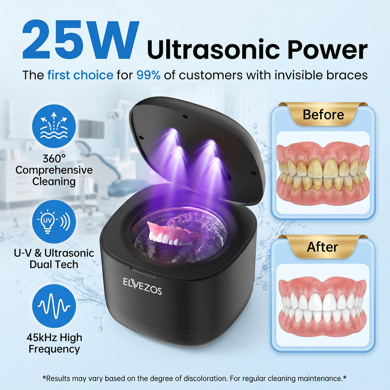 Ultrasonic Retainer Cleaner Machine, 45KHz 200ML, Dental Cleaning Pod with 3 Modes, Digital Timer Denture Cleaner Machine for Mouth Guard, Aligner, Night Guard, Braces, Toothbrush Head & Jewelry