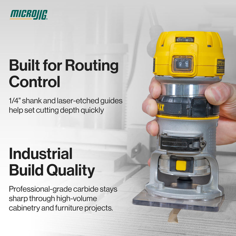 MICROJIG MATCHFIT Dovetail and Relief Router Bit Bundle for Clean Grooves, Reduced Tear Out, and Longer Tool Life in Cabinet Making, and Furniture Building, Woodworking Tools, ¼” Shank