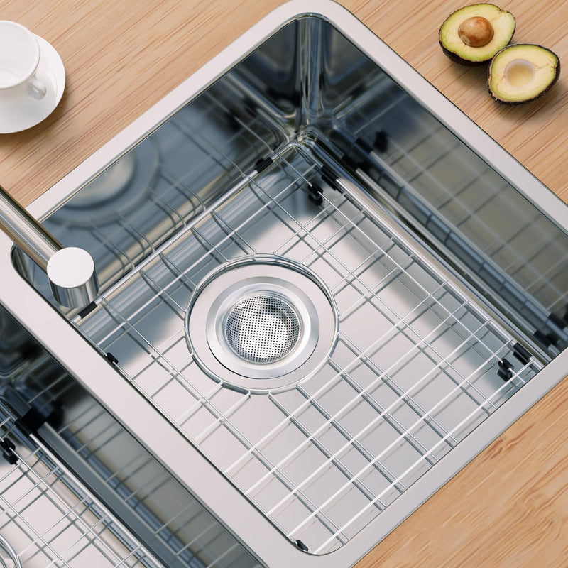 Sink Rack,Sink Protector for Kitchen Sink,Stainless Steel Sink Grid for Bottom of Sink 13"W x 15"L,Metal Sink Grate with Strainer,Rear Drain for Single Bowl with Corner Radius,1 pack 1