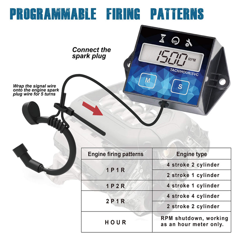 Runleader Small Engine Hour Meter, Digital Tachometer, Maintenance Reminder, Battery Replaceable, User Shutdown, Use for ZTR Lawn Mower Tractor Generator Marine Outboard ATV (HM011F) 1