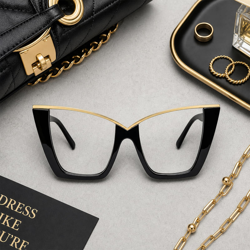 Fashion Cat Eye Blue Light Blocking Glasses for Women Men Oversized Eyewear Frame Black