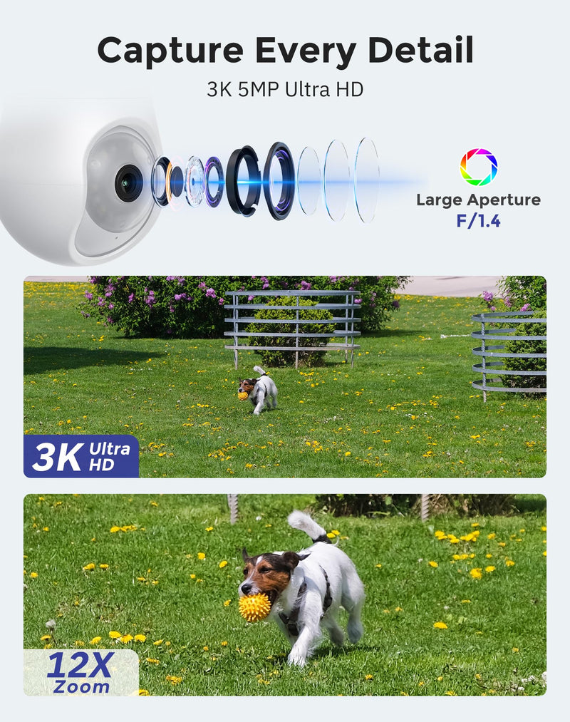 Hugolog 3K 5MP Light Bulb Security Cameras Wireless Outdoor-2.4GHz Cameras for Home Security Indoor with AI Sound Processing, Motion Detection,Color Night Vision,Auto Tracking,Siren Alarm White 3K-2 Pack