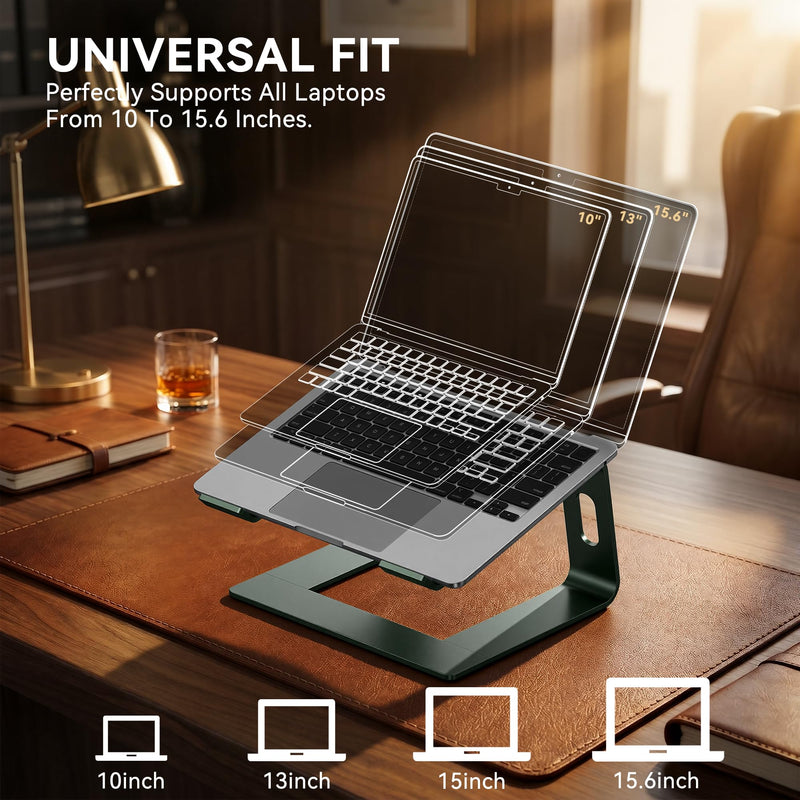 SOUNDANCE Laptop Stand, Aluminum Computer Riser, Ergonomic Laptops Elevator for Desk, Metal Holder Compatible with 10 to 15.6 Inches Notebook Computer, Green F-Green For 10 to 15.6 Inches Laptop