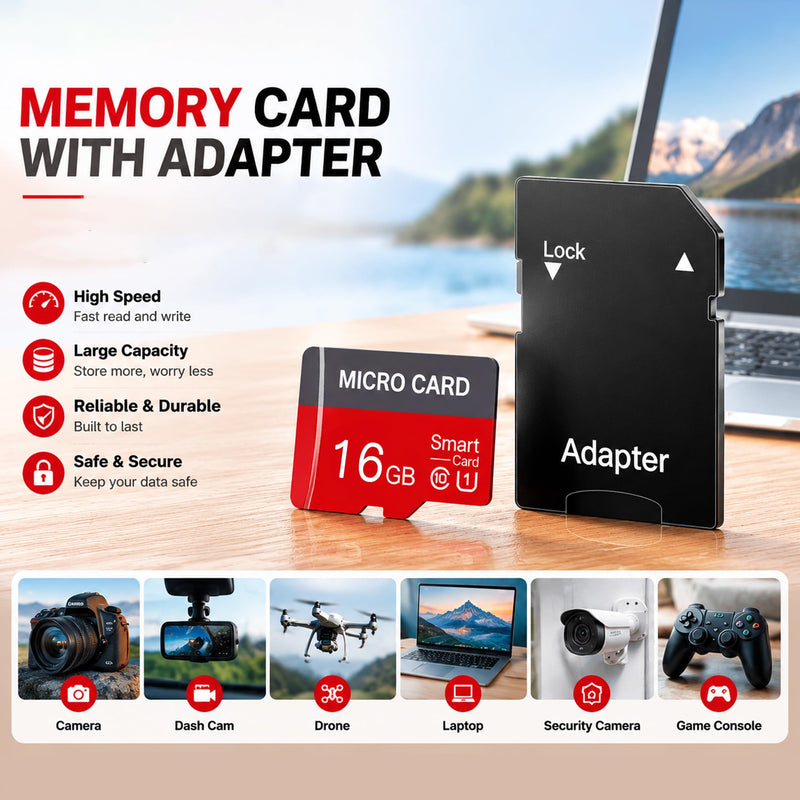 2 Pack 16GB Micro SD Card Class10 Memory Card U3 TF Card with Adapter for Smartphones, Tablets, and Cameras