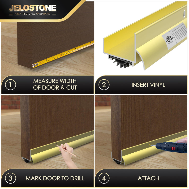 U-Shaped Aluminum Door Bottom Shoes with Drip Cap(Gold) - Fire Rated - 1-3/4"W x 1-5/16"H x 36" L Weather Stripping Seal for Exterior Doors, Vinyl Insert, JS-216DV Gold 1-3/4"W x 1-5/16"H x 36"L