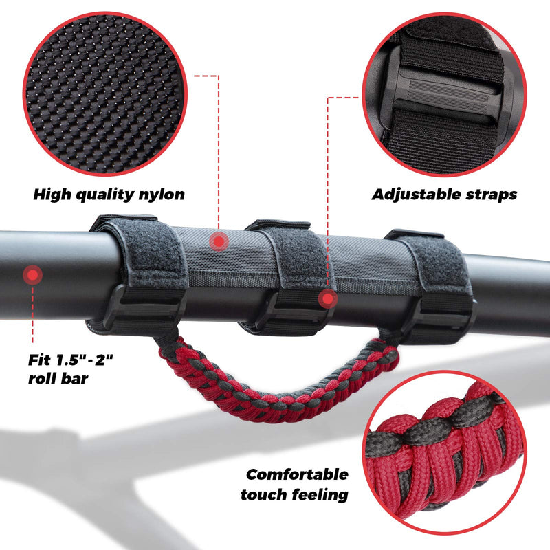 KEMIMOTO UTV Grab Handles, Heavy Duty Nylon UTV Hand Grips Fit 1.5-2 inches Roll Bar Compatible with Polaris RZR, Can-Am X3, Kawasaki Mule Teryx, Talon, Wildcat 2 PCS Red