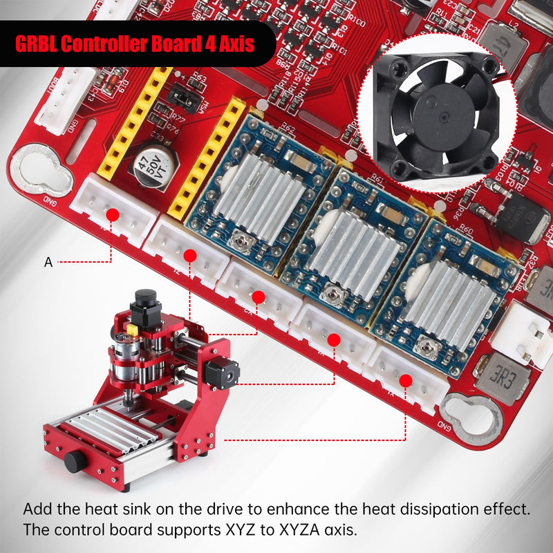 RATTMMOTOR CNC Controller Board 4 Axis GRBL Controller Board USB Port 12-24VDC CNC Router Engraving Machine Driver for DIY Mini CNC Wood Router Machine Red