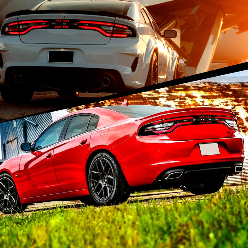 Gloss Black Tail Light Race Track Bat Vinyl Overlay Decal Cover Tint Kit Film Precut Compatible with Dodge Charger 2015-2021 Exterior Accessories Arrow