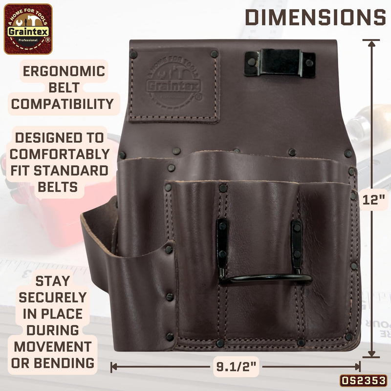 Graintex Drywall Pouch Brown Color Heavy Duty Top Grain Leather, Steel Hammer Holder, Drywall Tool Belt, Framers Tool Pouch, Construction, Carpenter, Electricians - OS2353 Right Handed