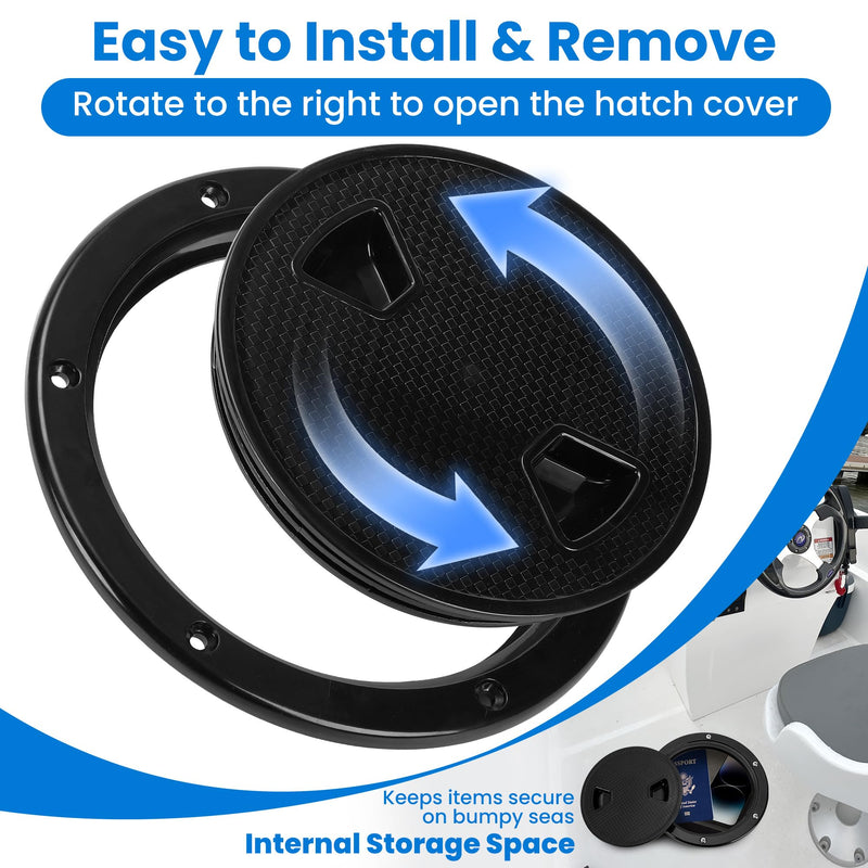 Boat Hatch 4" 6" 8" Round Non-Slip Inspection Hatch with Detachable Cover for Marine Boat Yacht RV & Outdoor Facilities - Premium ABS Material, Waterproof Seal, Easy Installation Black 8 Inch