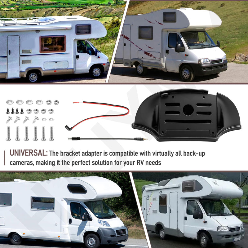 Universal Backup Camera Bracket Adapter & FRCBRKT-BL Mounting Bracket | for Fu-rrion Pre-Wired Mount Pre-Install Mounting Kit for RVs Camper 5th Wheel Trailer, w/ Pig Tail Wire Plug