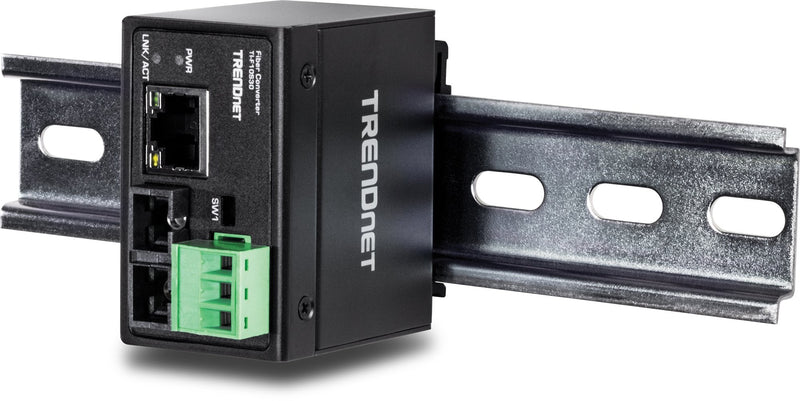 TRENDnet Hardened Industrial 100Base-FX Single-Mode SC Fiber Converter, (30 km, 18.6 Miles), IP40 Rated Housing, TI-F10S30,Lifetime Protection,Black 30 KM