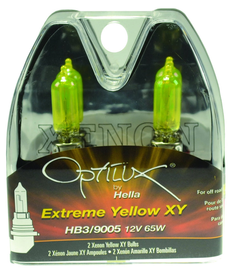 Hella H71070582 Optilux XY Series HB3 9005 Xenon Yellow Halogen Bulbs, 12V, 65W, 2 Pack Extreme Yellow XY - 65W Twin Plastic Case