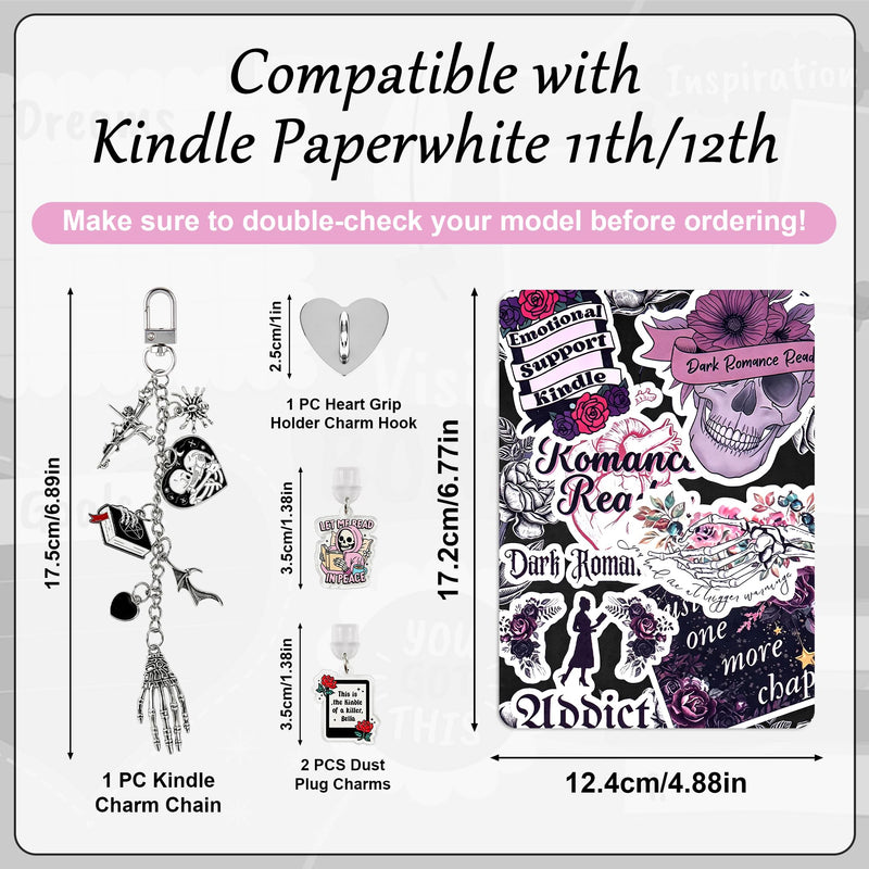 Mantveil Charm Chains for Kindle, 6PCS Dark Romance Accessories Charms | Including 1 Charm Chain, 2 Dust Plug Charm Type C, 4 Cardstock Insert, Compatible with Kindle Paperwhite 11th 12th Generation