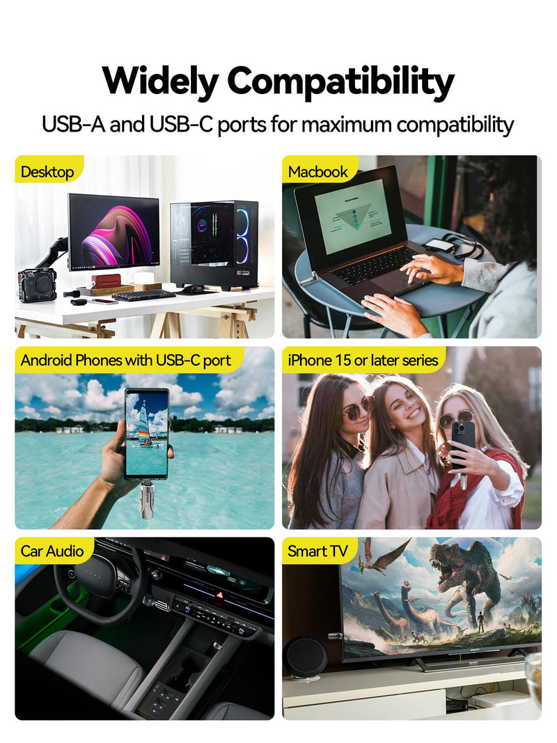 MOVE SPEED 1TB Solid State Flash Drive 570MB/s High Speed USB Drive with Type C + USB 3.2 Drive Dual Port, Thumb Drive Compatible with iPhone 15, 16,17 Series/Android/Phone/MacBook/Audio/Smart TV