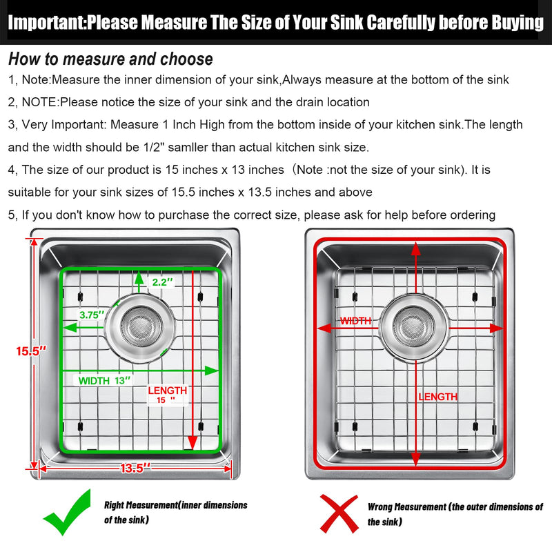 2pcs ARLBA Upgraded 15"x13" 304 Stainless Steel Sink Protectors for Kitchen Sink 15.5"x13.5" Rear Drain,Metal Sink Grid & Sink Rack for Bottom of Sink, Sink Gate Scratch Protection w/Sink Strainers