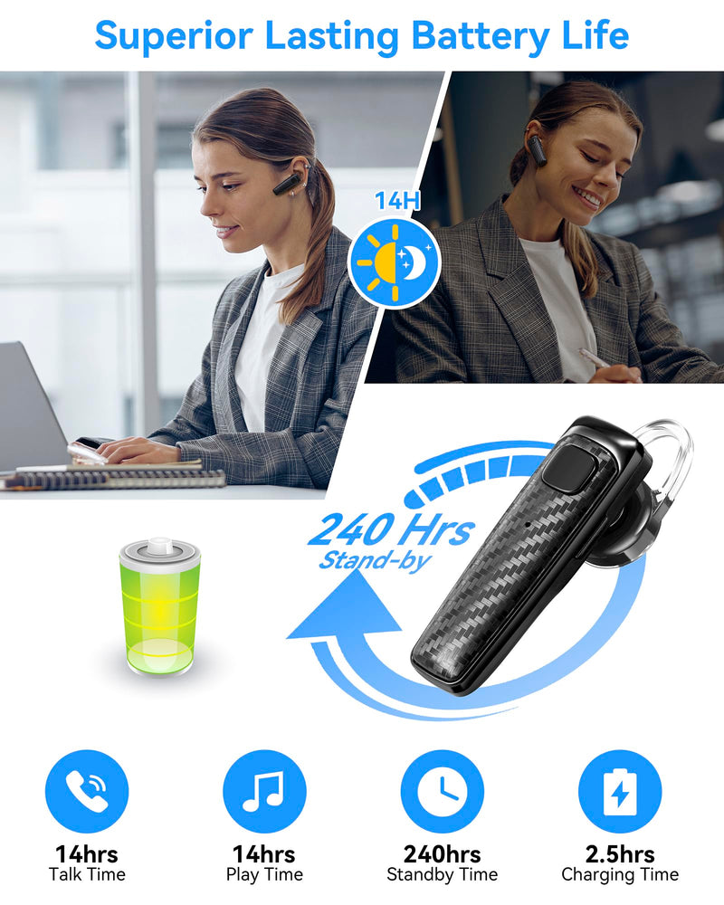 S525 Bluetooth 5.1 Wireless Earpiece, 16Hrs HD Calling, CVC8.0 Noise Cancelling, Hands-Free, Black S525-black