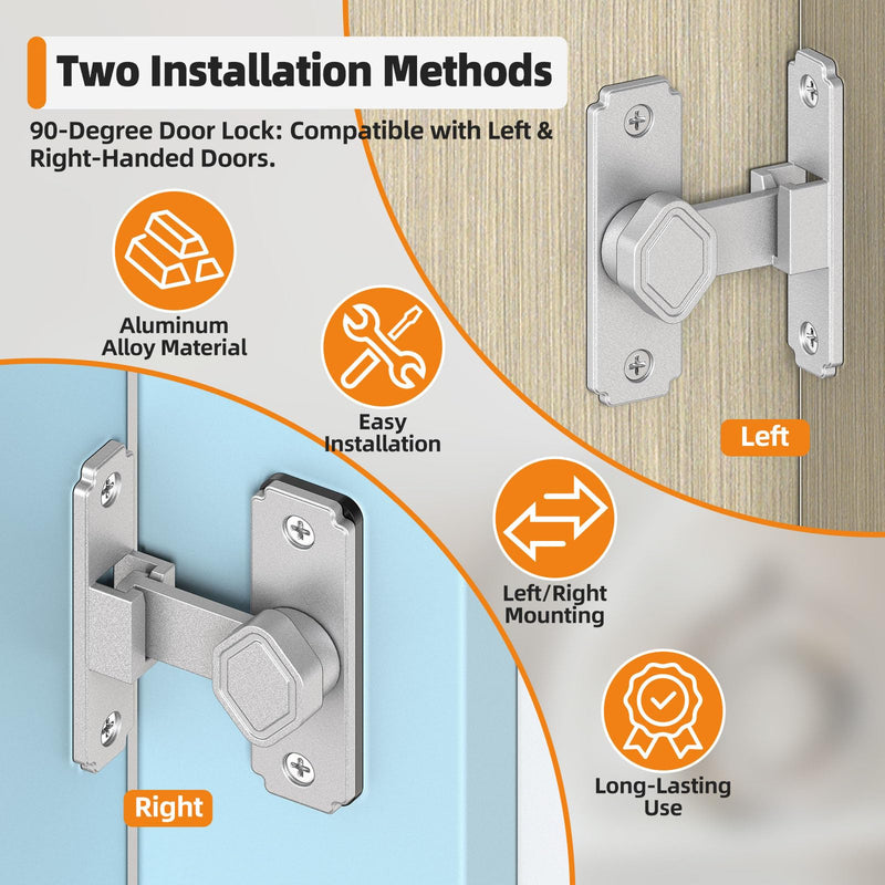 90 Degree Barn Door Lock - Aluminum Alloy Security Flip Sliding Door Lock, Anti-Theft Gate Latch for Barn, Bedroom, Fence, Shed (Silver-4 Pcs) Silver-4 Pcs