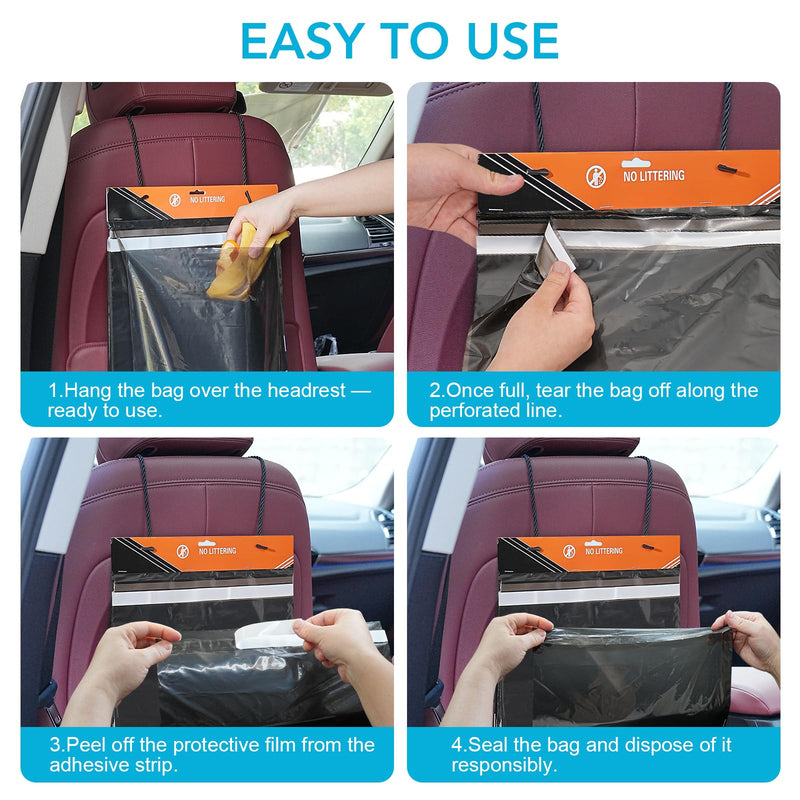 40 Pcs Disposable Car Trash Bag - Large Capacity - Car Garbage Bag Hanging from Headrest - Easy to Stick-On, Leakproof, Smellproof Car Trash Can, Puke Bags - Ideal for Travel, Camping, and Home Use Black