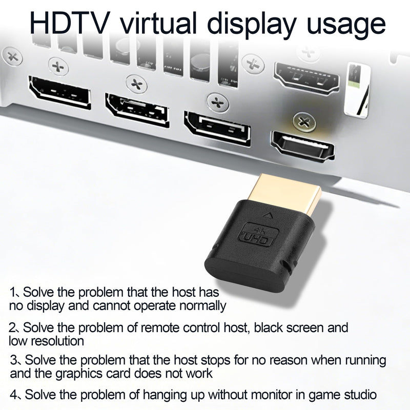 4K 60Hz HDMI Dummy Plug, GPU Sleep Preventer EDID Fake Load, Virtual Display Emulator for Remote Desktop Server Mining, Black(2 Pack)