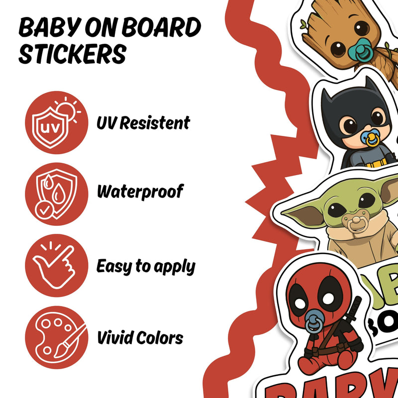 Baby on Board Signs for Car, Superhero on Boardl, Waterproof and UV-Resistant Baby on Board Sticker, Durable Sign for Safety Awareness, Easy to Apply for Window or Bumper