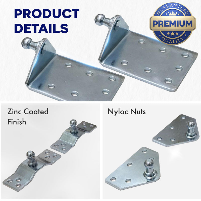 Hatchlift Mounting Brackets - Adjustable Shock Mount Kit with Ball Studs, Nyloc Nuts, Zinc-Coated Steel for RVs, Marine, Truck Toppers, Cabinets, Gas Struts, Automotive Use - 10mm, Standard