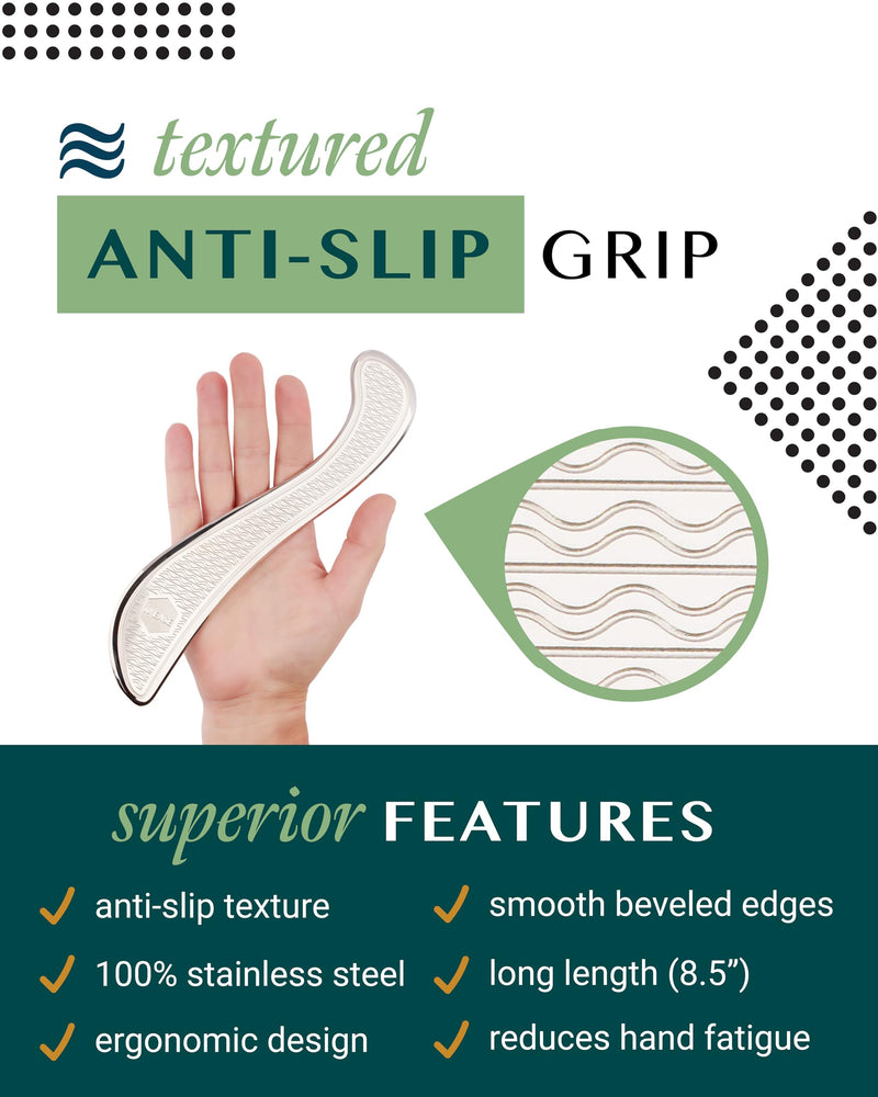 Muscle Scraper Tool with Patented Non-Slip Grip – Family-Owned Brand - Myofascial Release Tool to Relieve Tension – Massage Scraper for Sore Muscles - Stainless Steel Gua Sha for the Whole Body