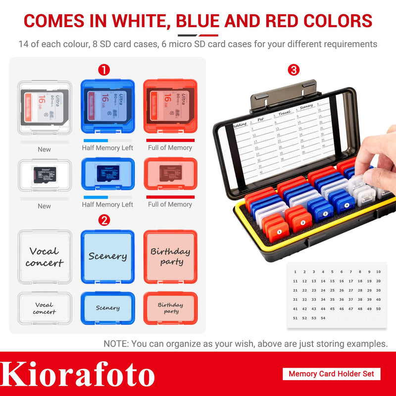 Dual Protect Memory Card Case with 42 PCS Clear Memory Card Holders for 24 SD SDXC SDHC & 18 TF MSD Cards, Water-Resistant Anti-Shock MicroSD SD Card Storage Carrying Organizer Protector with Labels for 24 SD + 18 Micro SD（With Box）
