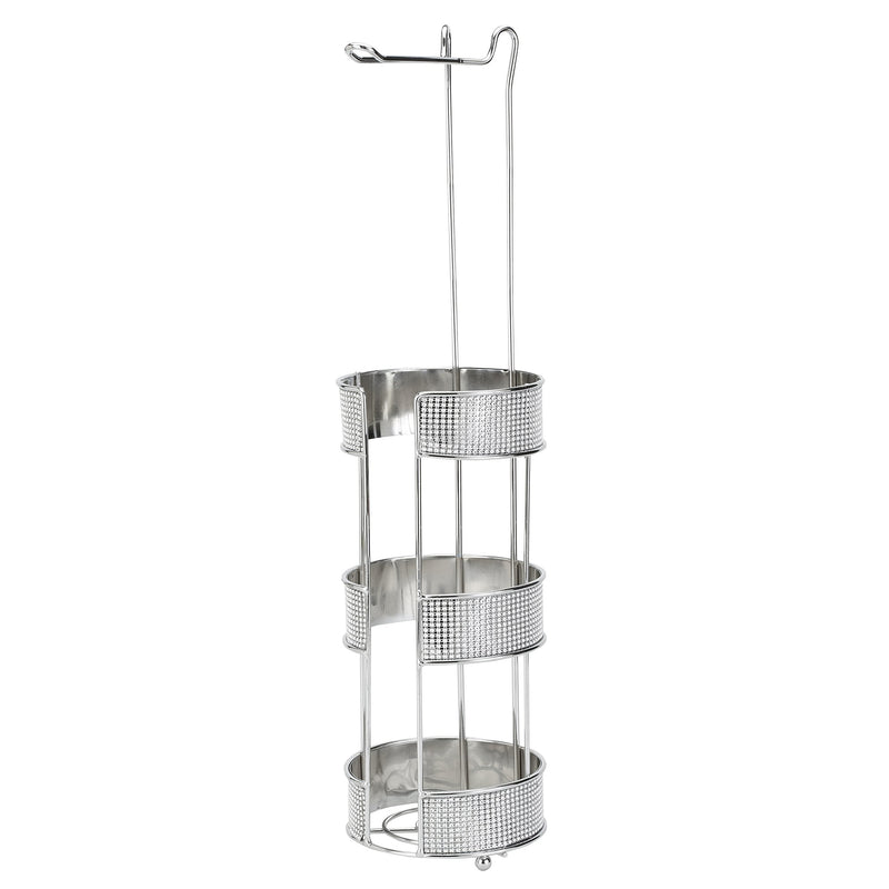 Bath Bliss Pave Diamond Free Standing Toilet Paper Reserve/Holder and Dispenser, Bathroom Storage for 3 Rolls, Rust Resistant, Chrome