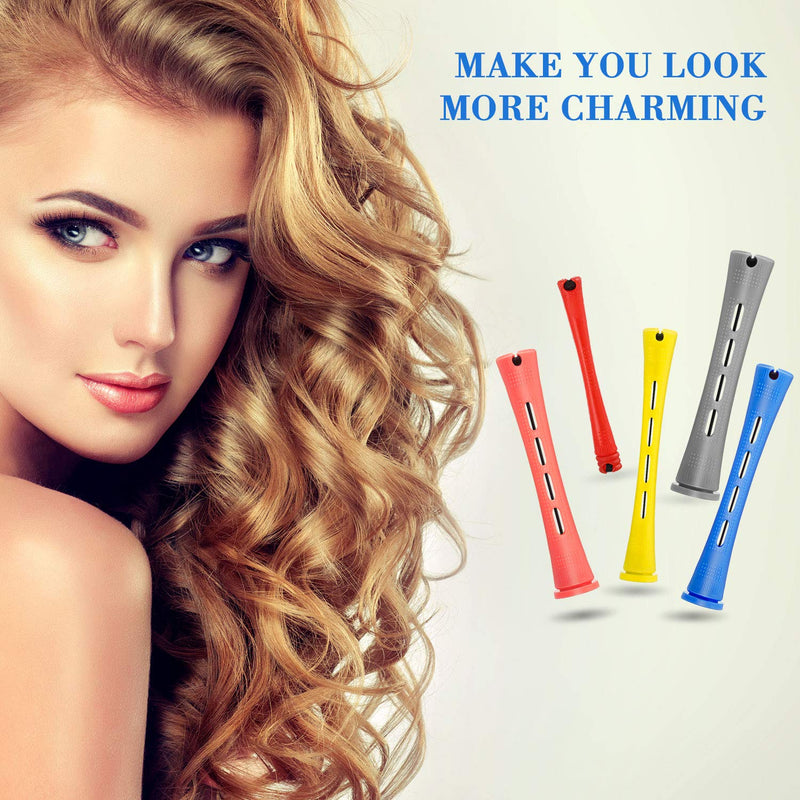 60 Plastic Perming Rods Set - Cold Wave Rods with 5 Sizes, Hair Curling Rollers, Rat Tail Comb & Stainless Steel Pintail Comb for Women & Girls | Plastic Cold Wave Rods with 5 Sizes, Hair Curling Rollers, Rat Tail Comb & Stainless Steel Pintail Comb fo...