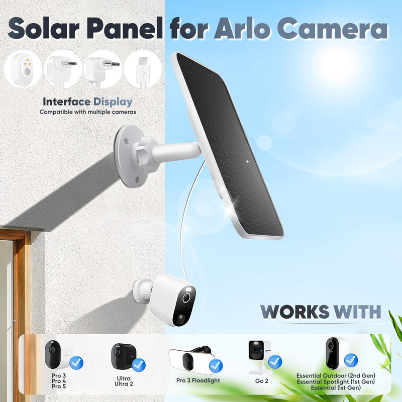 Solar Panel with Battery Compatible with Arlo Pro 6XL/6/5S/3, Ultra Camera | 4W Solar Panel Charger for Arlo Series, Weatherproof, Adjustable Wall Mount, 10ft/3m Cable