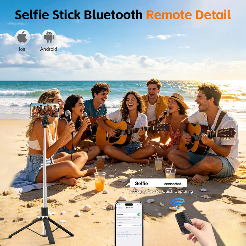71" Phone Tripod & Selfie Stick with Remote,Extendable Cell Phone Tripod Stand for iPhone Android,5.9FT Tall for Video Recording Vlog Travel Black
