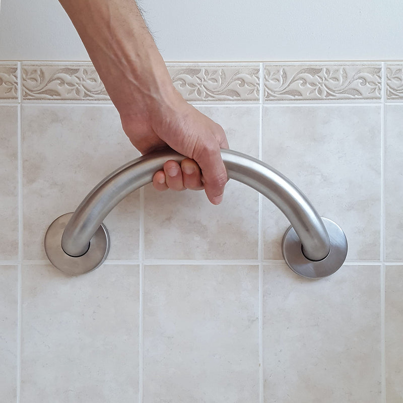 HEALTHCRAFT Plus Crescent Grab Bar 14.3", ADA Safety - Brushed Stainless | Curved crescent design, concealed screws, decorative safety bar Brushed Stainless Steel